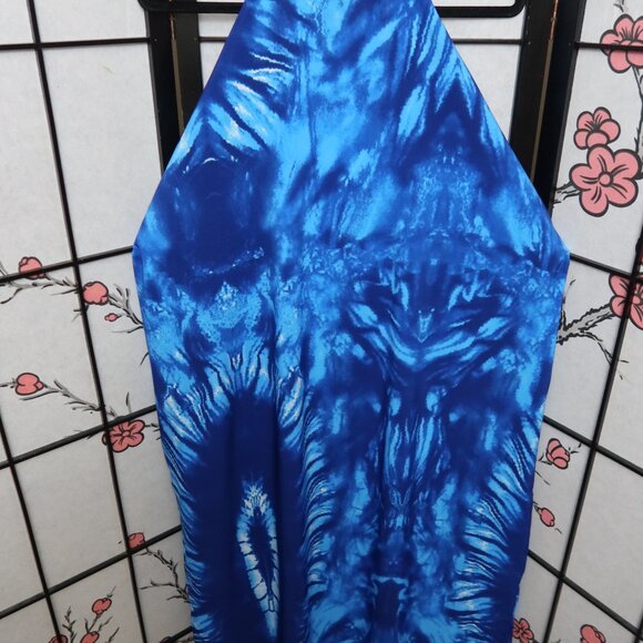 West African Vibrant Blue Tie-Dye Halter Neck Backless Sundress One Size NWOT - Picture 3 of 16
